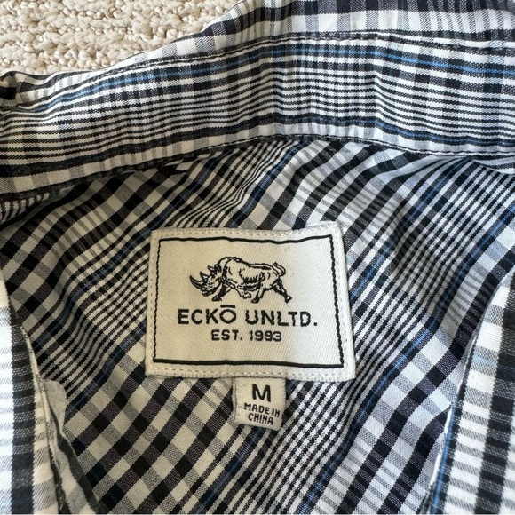 Ecko Unlimited Blue Black Short Sleeve Button Down Shirt - Picture 2 of 3